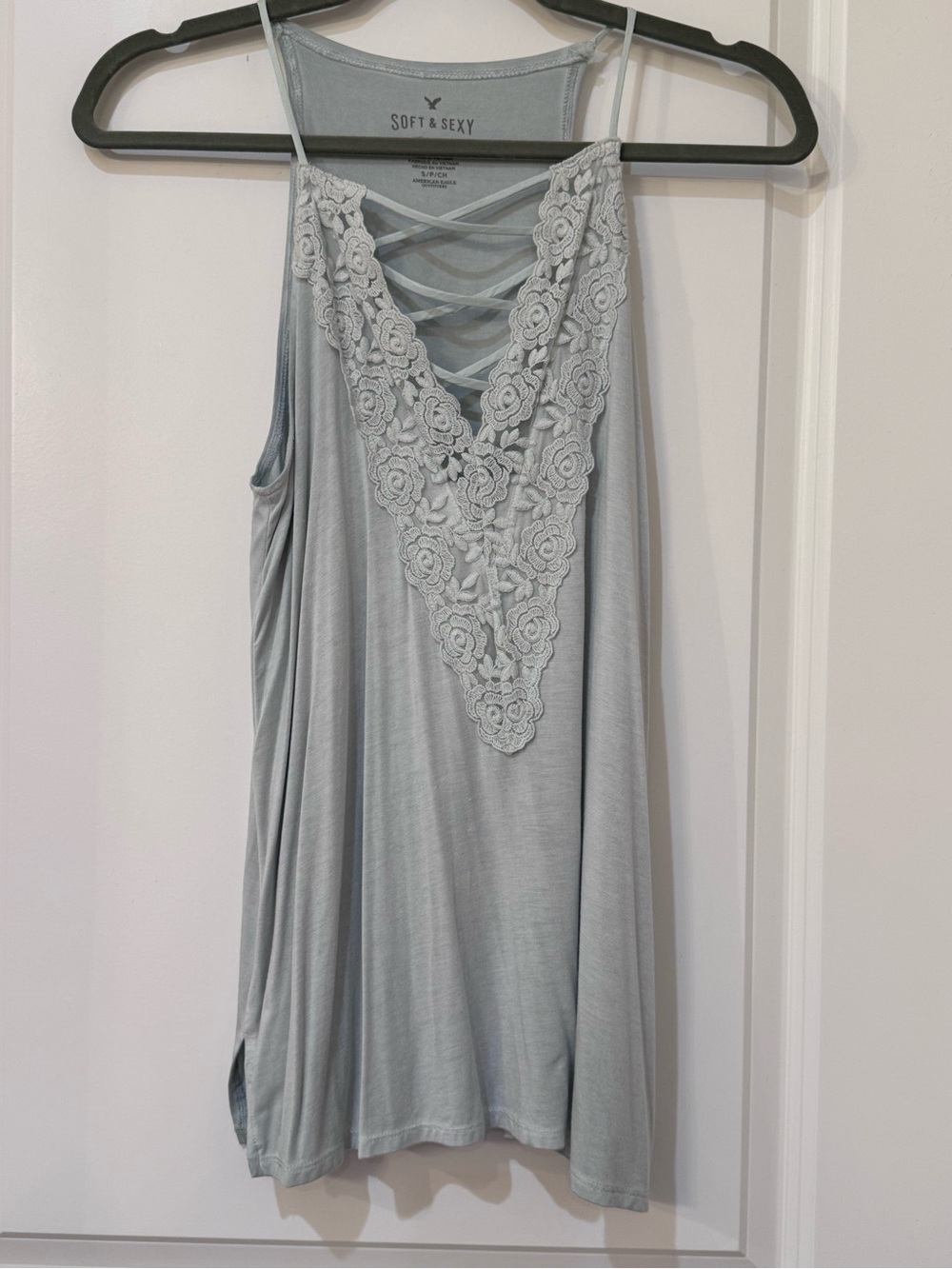 American Eagle Outfitters Light Gray Lace-Front Camisole
